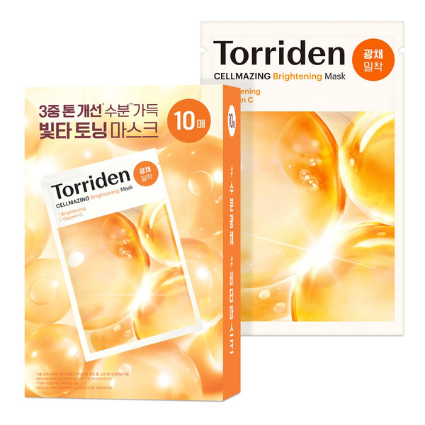 Torriden CELLMAZING Vita C Facial Mask (10 Sheets) | Radiance & Glow Boosting Korean Sheet Mask | Improving Overall Skin Tone | 5D Vitamin C + Niacinamide | Korean Face Mask
