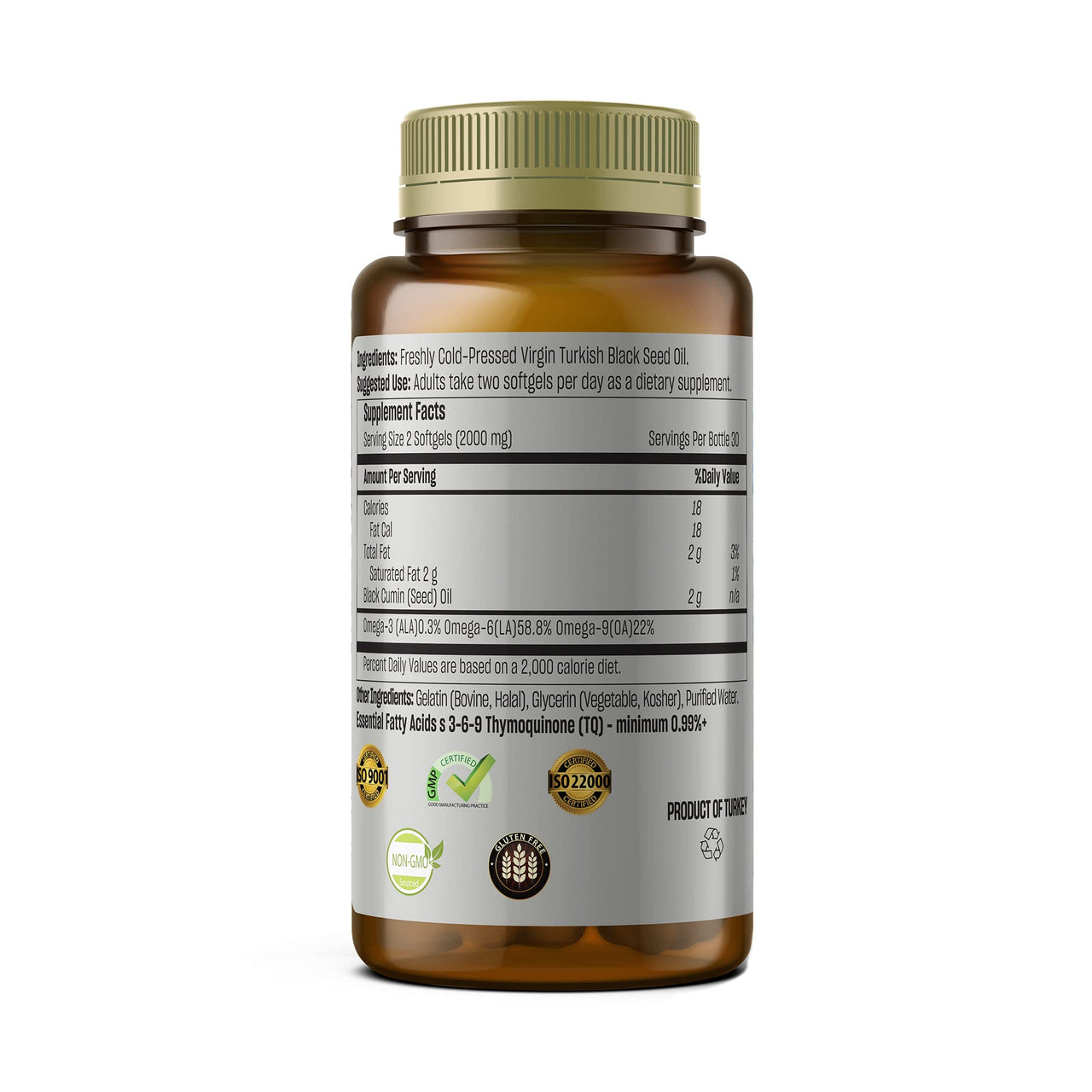TALYA Black Seed Oil Softgel with High Thymoquinone - Immune Support - Digestive Health - Brain Function - Joint Mobility - Cold-Pressed from Non-GMO Turkish Black Cumin Nigella Sativa Seeds