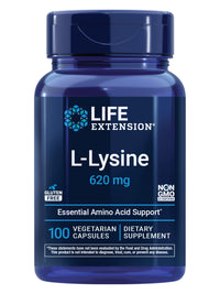 Thumbnail for Life Extension L-Lysine, 620 mg, Essential Amino Acid for Healthy nitrogen Balance, Calcium Metabolism, Stress Response & More, Gluten-Free, Non-GMO, Vegetarian, 100 Capsules