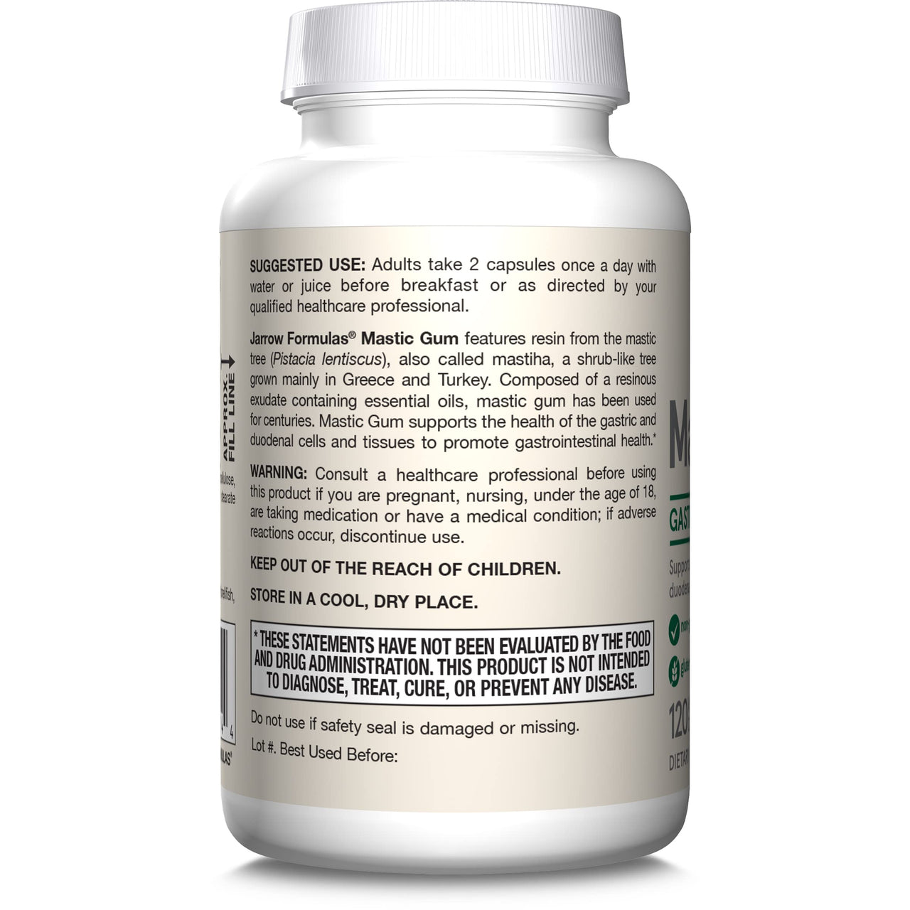Jarrow Formulas Mastic Gum 1000 mg - 120 Veggie Caps - Mastic Gum Capsules Supporting Stomach and Duodenal Health - 60 Servings