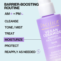 Thumbnail for Pacifica Vegan Ceramide Barrier Repair Face Lotion, Hydrating, Lightweight Moisturizer, For Dry Skin, Dermatologist Tested, Safe for Sensitive Skin, Fragrance Free, 100% Vegan + Cruelty Free