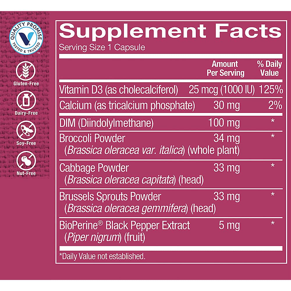 The Vitamin Shoppe DIM 100MG with Bioperine Black Pepper (120 Capsules)