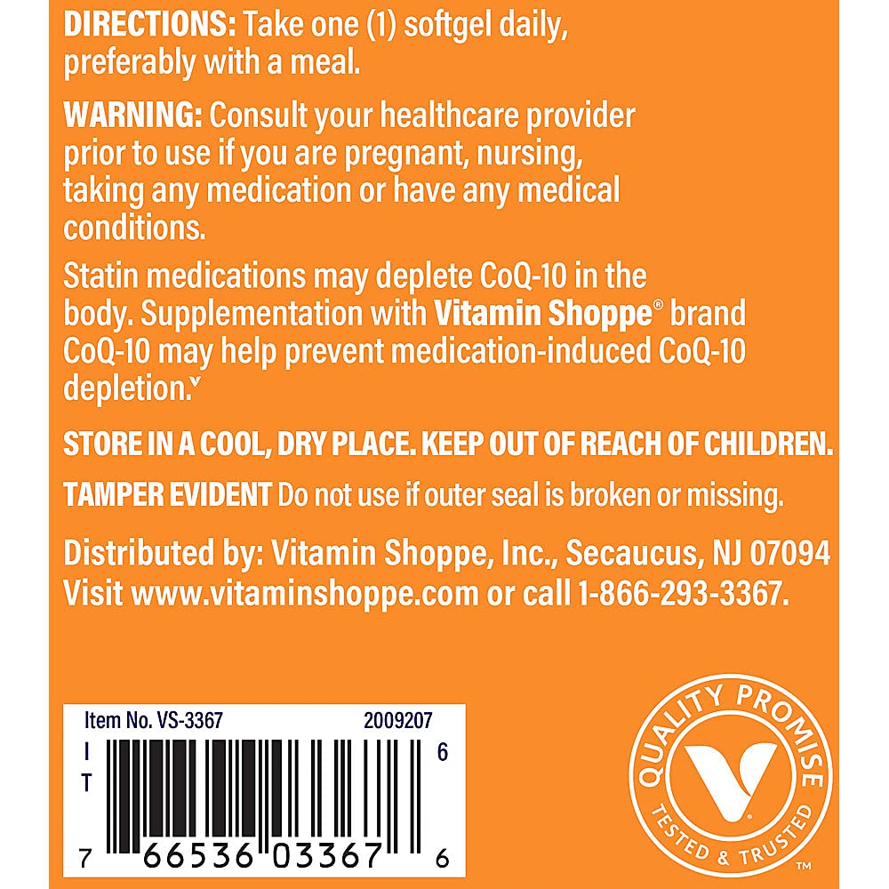 The Vitamin Shoppe CoQ-10 200mg Beneficial for Those Taking (120 Softgels)