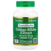 Thumbnail for California Gold Nutrition, EuroHerbs™, Ginkgo Biloba Extract, Euromed Quality, 120 mg, 180 Veggie Capsules