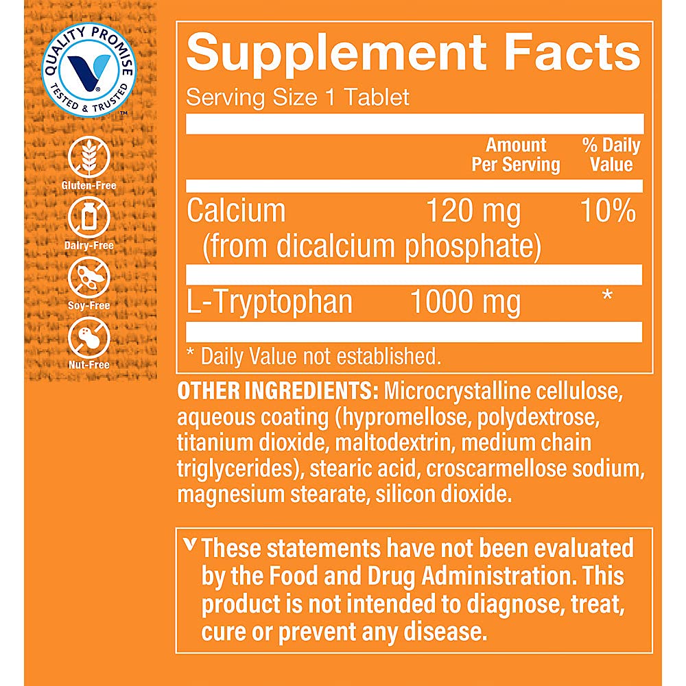 The Vitamin Shoppe L-Tryptophan 1,000MG, Supports Relaxation, Positive Mood (60 Tablets)
