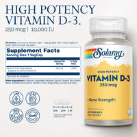 Thumbnail for SOLARAY Vitamin D3 10000IU (250 mcg) - High Potency Vitamin D Supplement for Men & Women, VIT D3 as Cholecalciferol, Bones and Immune Health Support Capsules - 60 Veg Caps