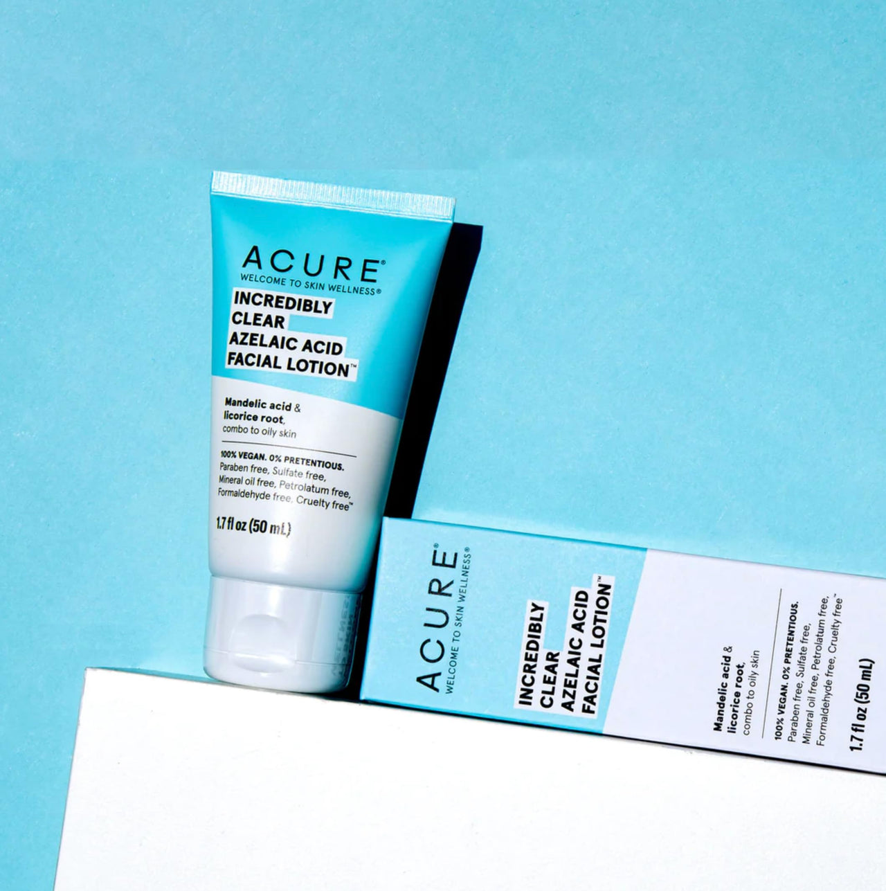 ACURE Incredibly Clear Azelaic Acid Facial Lotion - Gentle Exfoliation for Skin Balance, Even Tone & Glowing - Mandelic Acid, Licorice Root Infused, 100% Vegan - Combo to Dry or Oily Skin - 1.7 fl oz