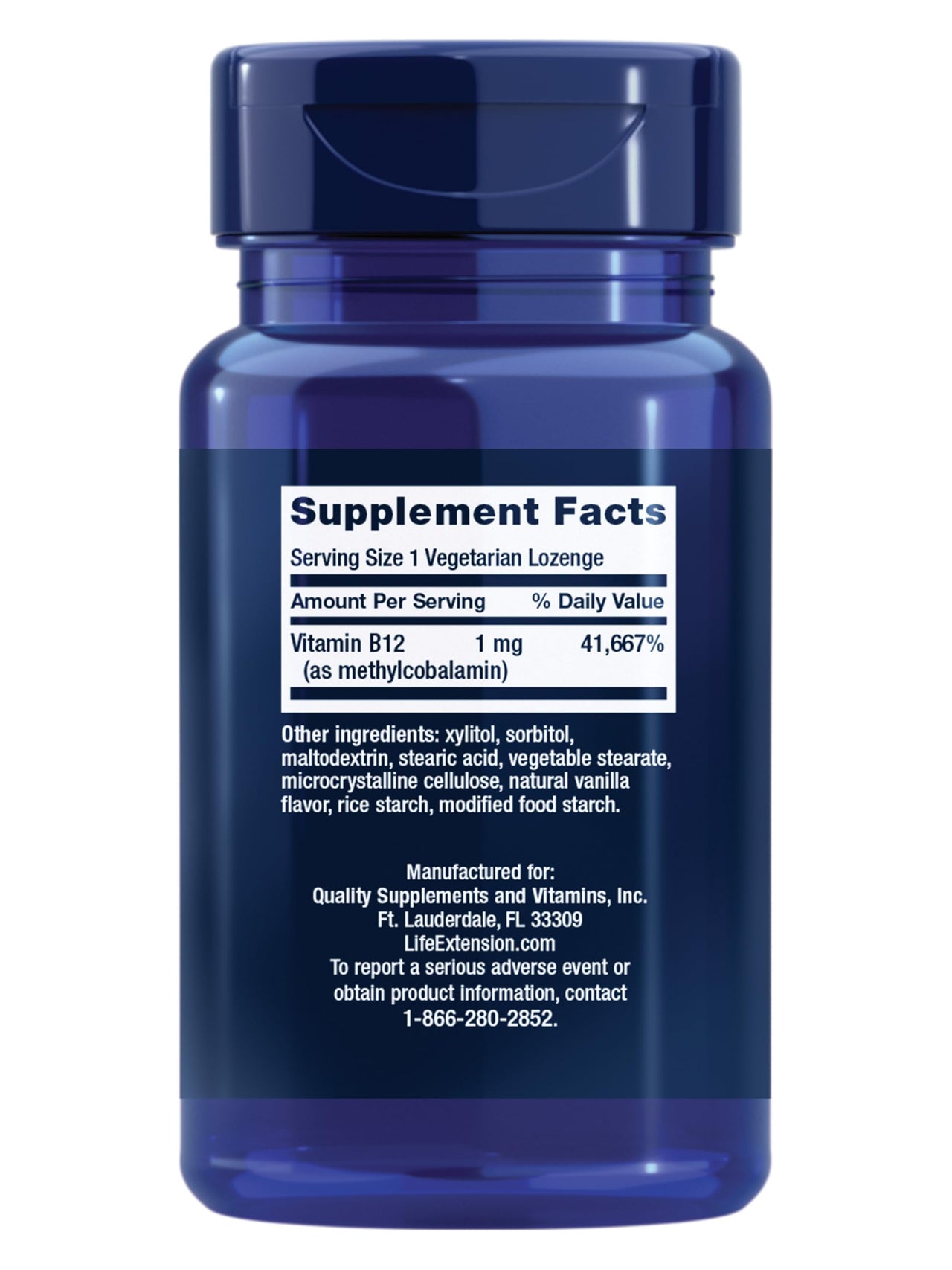 Life Extension Vitamin B12 Methylcobalamin, Nerve Health Supplement, Cognitive Support, Energy Vitamin, methylcobalamin B12, 1 mg, Quick-Dissolving, Vegetarian, 60 lozenges