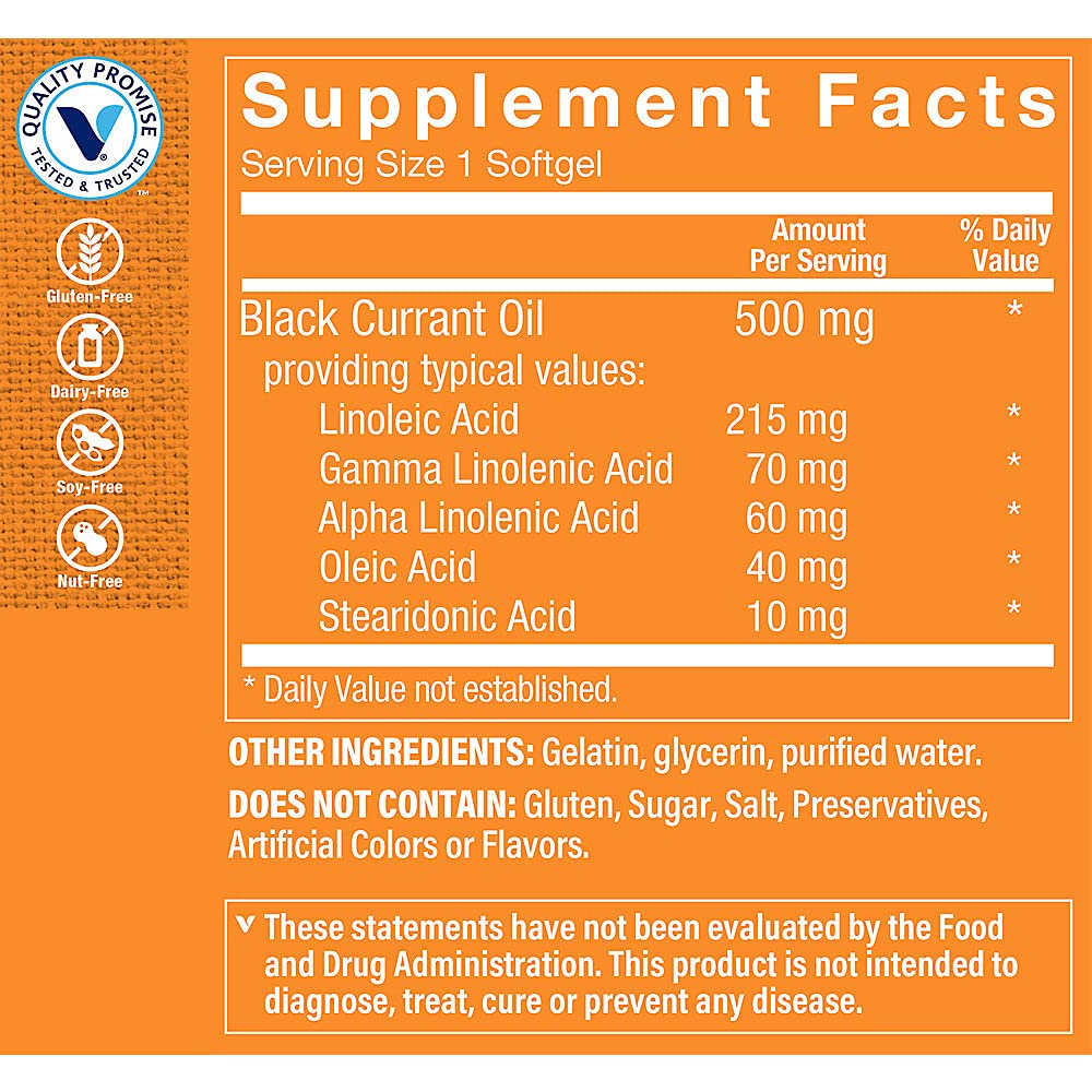 The Vitamin Shoppe Black Currant Oil 500MG, Natural Source of GLA, Promotes Healthy Skin, Women's Health (90 Softgels)