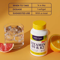 Thumbnail for Healthy Origins Vitamin D3 2,000 IU (50 mcg) & K2 200 mcg (Non-GMO, 3rd Party Tested, Bone Support, Cardiovacsular Support), 180 Softgels