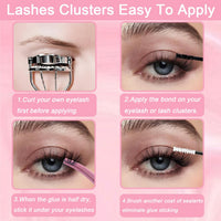 Thumbnail for Lash Clusters Kit, 640 Pcs Eyelashes Clusters Extensions Kit 9-16mm Individual Lashes D Curl Fluffy Wispy False Eyelashes Thin Band with Bond Seal Tweezers Brush DIY (30D+40D+50D+60D Kit 9-16mm)
