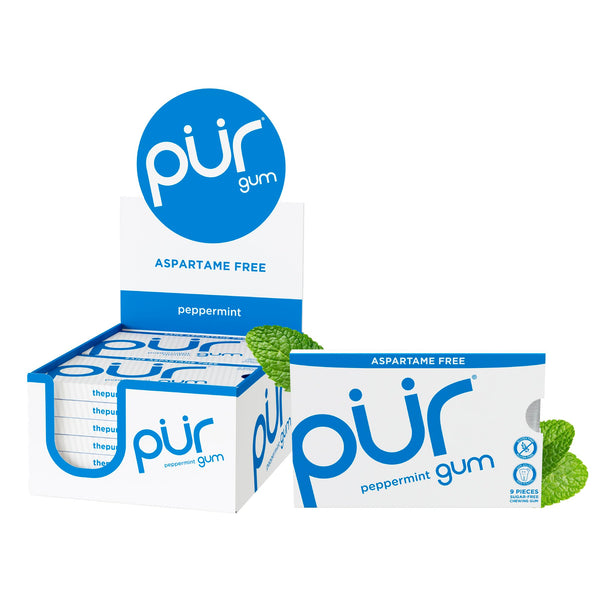 PUR Gum | Aspartame Free Chewing Gum | 100% Xylitol | Natural Peppermint Flavored Gum, 9 Pieces (Pack of 12)