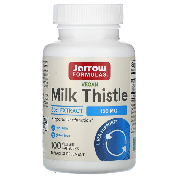 Jarrow Formulas Milk Thistle 150 mg with 30:1 Standardized Silymarin Extract, Dietary Supplement for Liver Function Support, 100 Veggie Capsules, 33-100 Day Supply