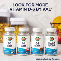 Thumbnail for KAL Vitamin D3 1000 IU Softgels (25 mcg), Active Form of Vitamin D, Calcium Absorption, Bone Health, Immune Support Supplement, Liquid Filled ActivGel, Made Without Soy, 100 Servings, 100 Softgels