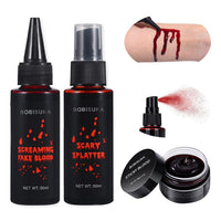 Thumbnail for BOBISUKA 3PCS Halloween Fake Blood Makeup Kit - Coagulated 1.41oz + Spray 1.76oz + Dripping 1.76oz, Realistic Washable SFX Makeup for Zombie Monster Mouth Clothes Dress Up