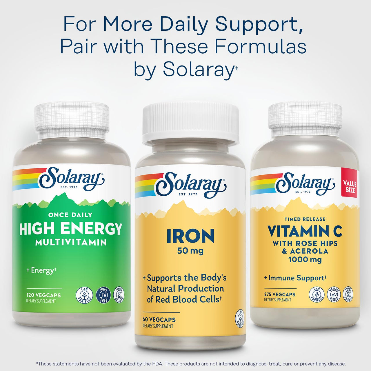 SOLARAY Iron Capsules 50mg - Iron Supplement for Women and Men w/Parsley and Yellow Dock Root, Supports Body's Natural Production of Red Blood Cells, 60-Day Guarantee, 60 Servings