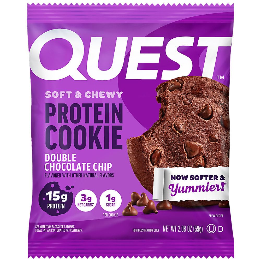 Quest Soft & Chewy Protein Cookie - 15g Protein - Double Chocolate Chip (12 Cookies)