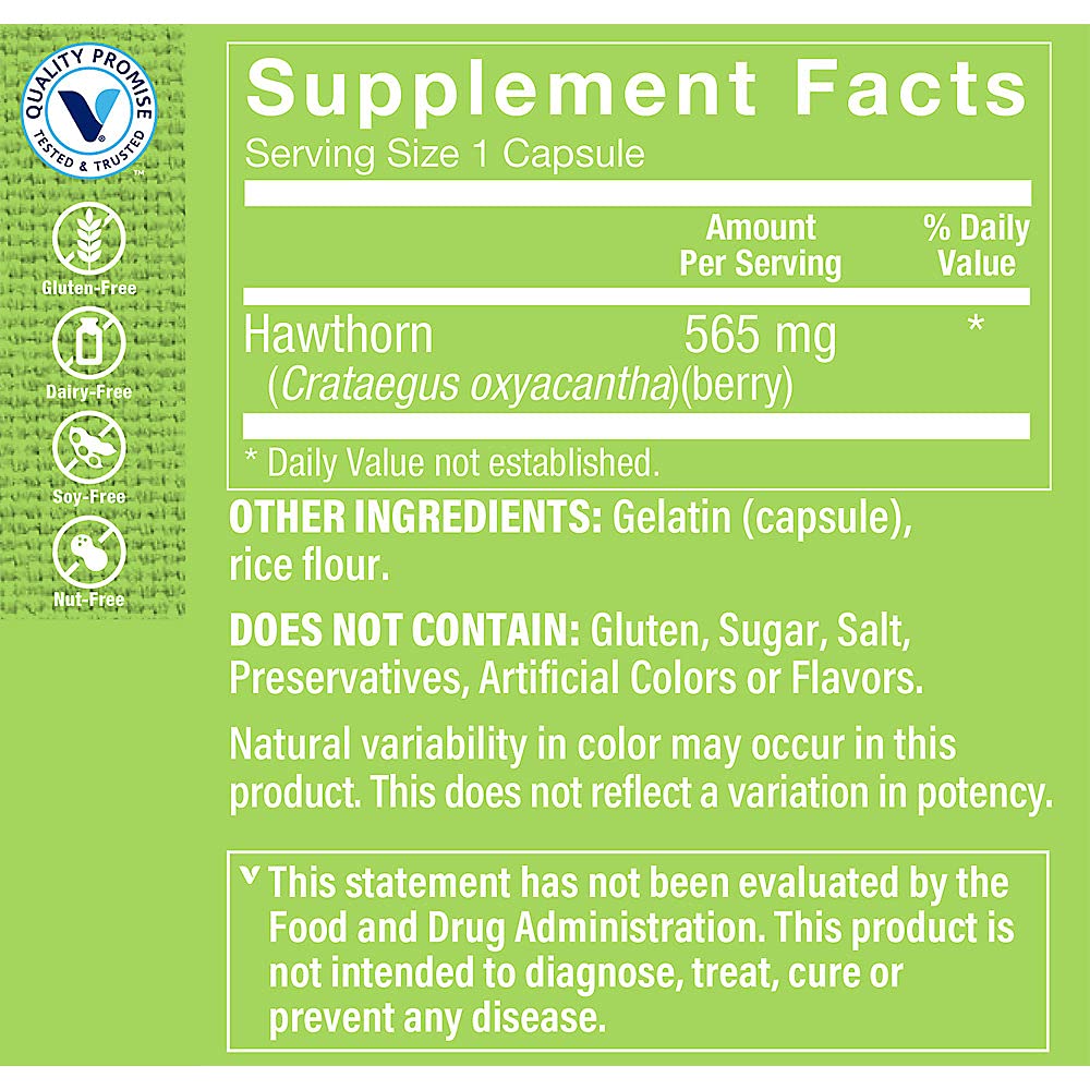 The Vitamin Shoppe Hawthorn Berries 565MG (Crataeguys Oxyacantha), Powerful Antioxidant That Supports Cardiovascular Health, Supports Cellular Health (100 Capsules)