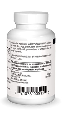 Thumbnail for Source Naturals Ultra Chromium Picolinate 500 mcg Yeast-Free Dietary Supplement - 60 Tablets