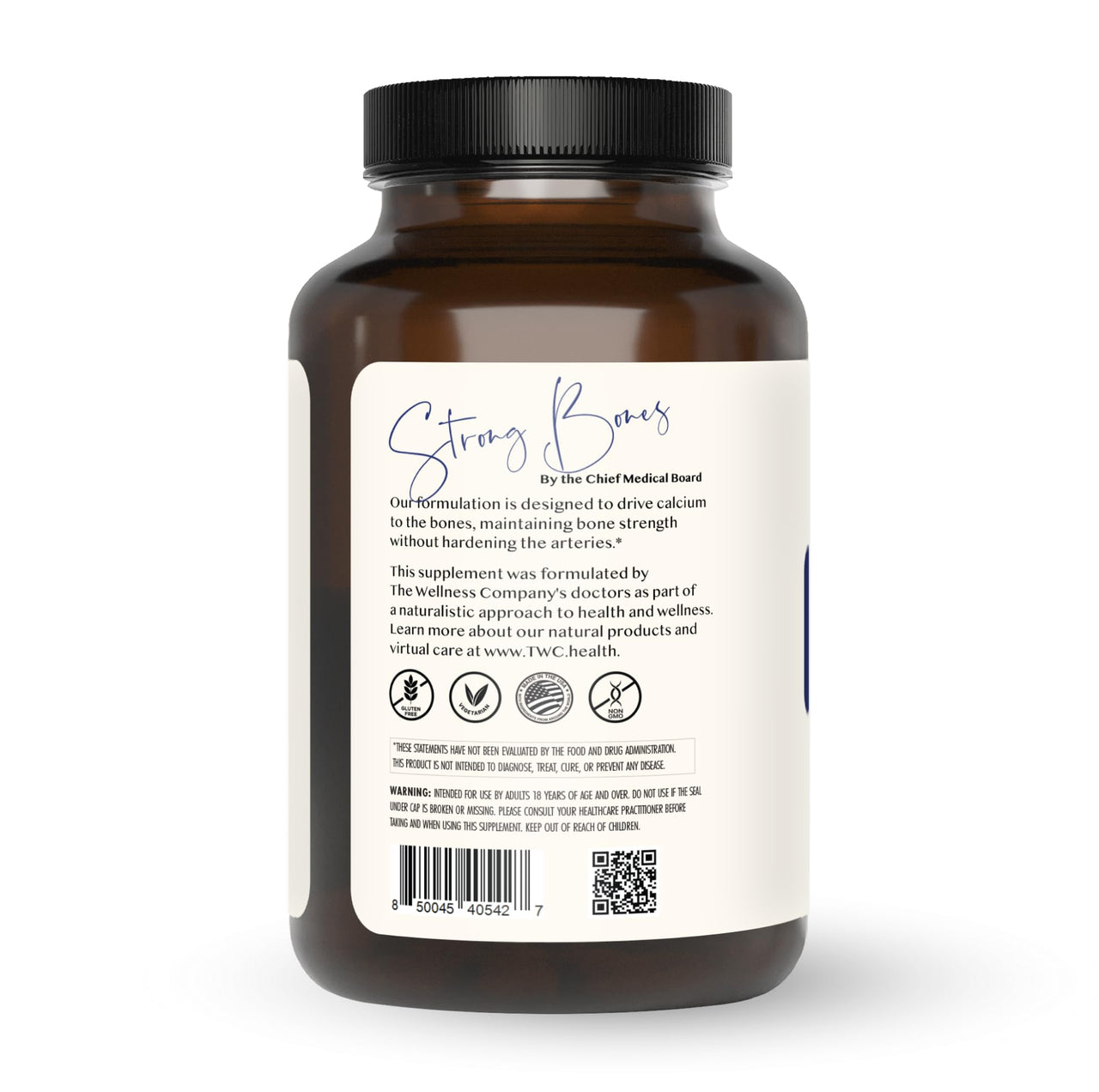The Wellness Company Strong Bones | 120 Capsules (2-Month Supply) | Made with Key Minerals to Help Build Bone Strength | Non-GMO, Vegan, Gluten Free | for Supporting Bone Strength and Health