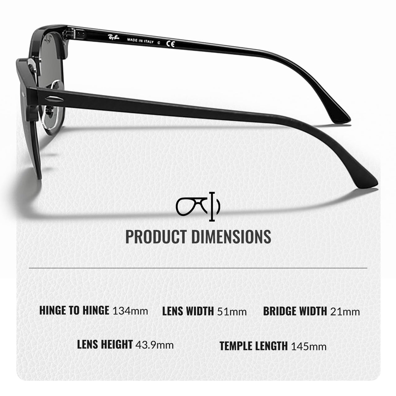 Ray-Ban RB3016 CLUBMASTER MARBLE Square Shaped Non-Polarized Sunglasses for Men & Women – Includes Official RAYBAN Eyewear Kit – Ideal Formal & Casual Wear Sunglasses – Dark Grey Lens