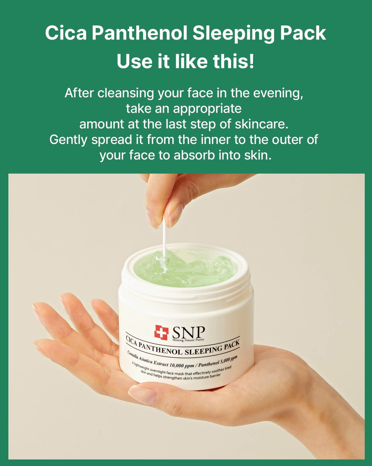 SNP CICA Panthenol Moisturizing Cream | Overnight Face Cream | Soothing, Moisturizing, and Hydrating Facial Mask with Hyaluronic Acid | Korean Skin Care Overnight Moisturizer | 3.38 Fl Oz