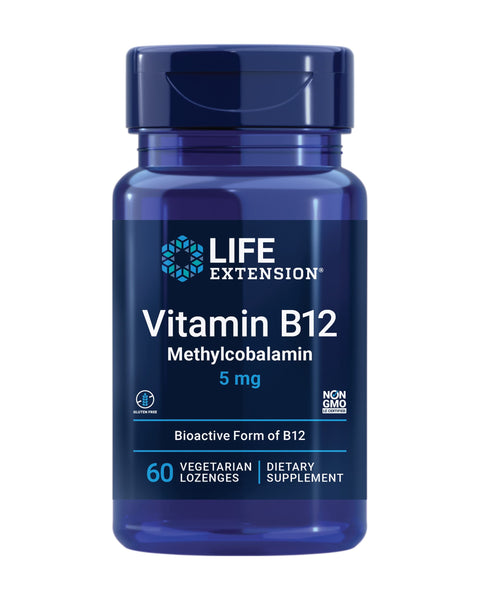 Life Extension Vitamin B12 Methylcobalamin, Nerve Health Supplement, Cognitive Support, Energy Vitamin, methylcobalamin B12, 5 mg, Quick-Dissolving, Gluten-Free, Non-GMO, Vegetarian, 60 lozenges