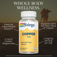 Thumbnail for SOLARAY Copper Supplements - with Copper Bisglycinate 2mg - Trace Minerals Supplement - Essential Trace Mineral Balance and Wellness Support - Vegan, Lab Verified, 60-Day Guarantee - 100 Servings