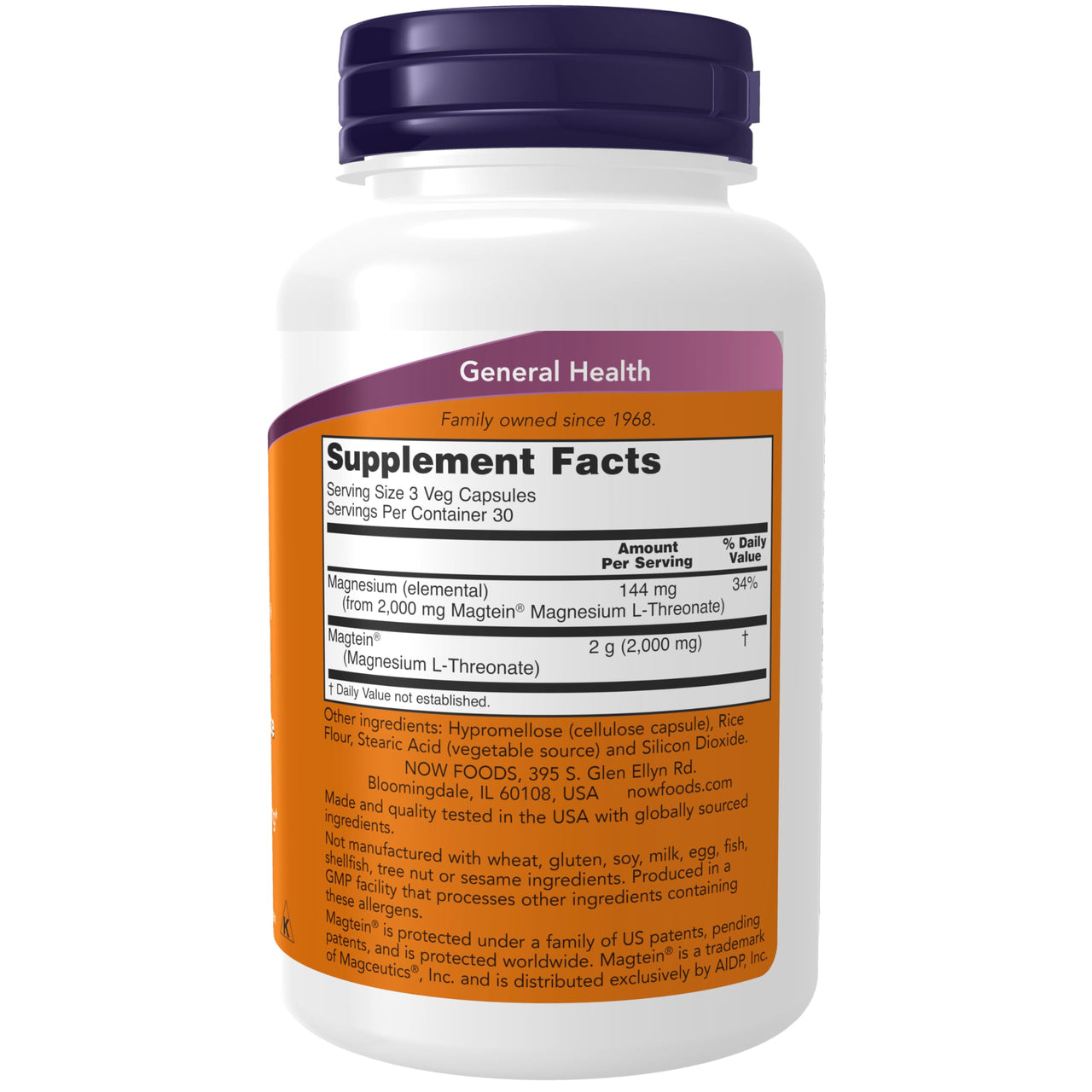 NOW Foods Supplements, Magtein™ with patented form of Magnesium (Mg), Cognitive Support*, 90 Veg Capsules