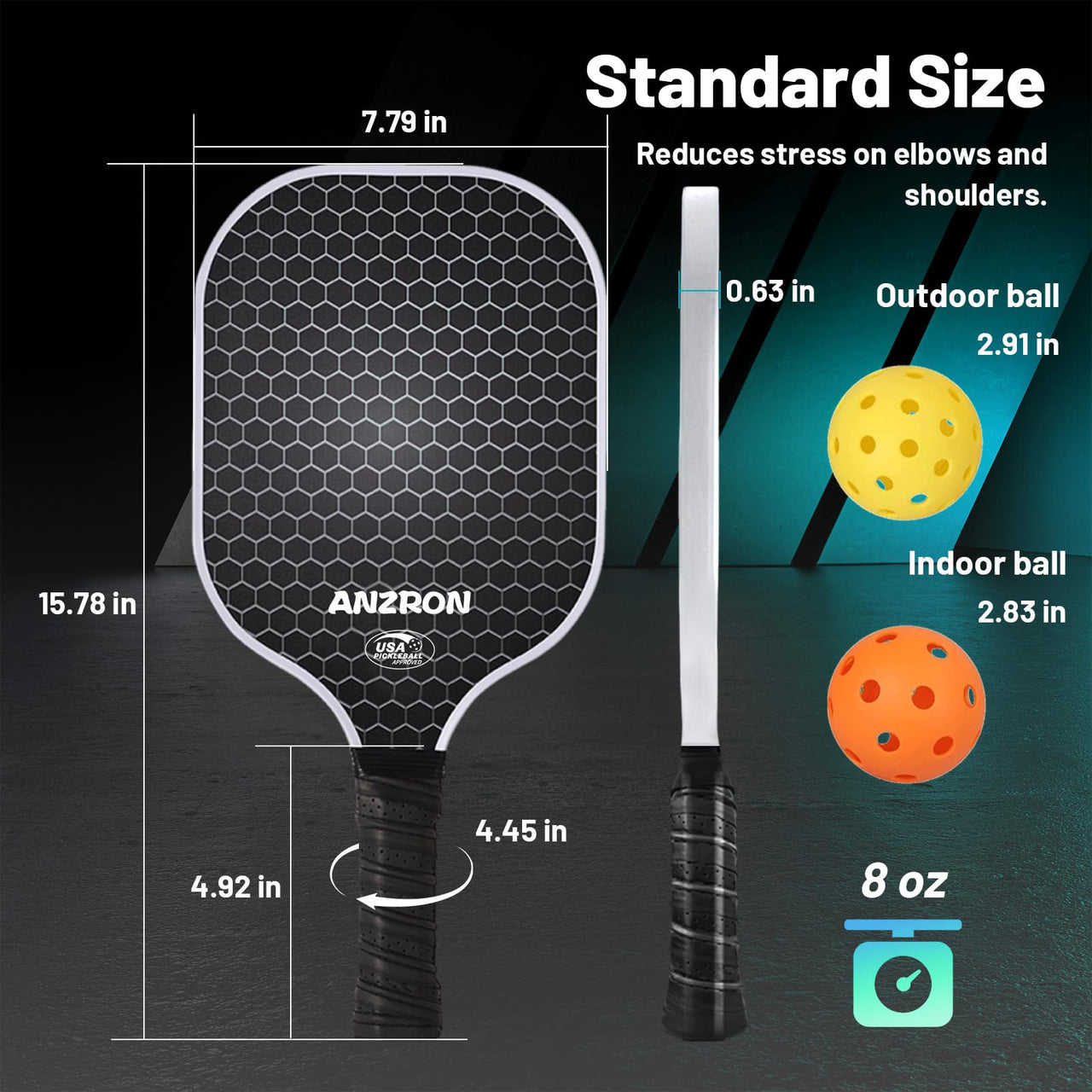 Beginner Pickleball Paddles Set of 2, 0.63” Fiberglass Pickleball Rackets with 4 Balls & Carry Bag, Lightweight Paddle Set for Men, Women & Youth
