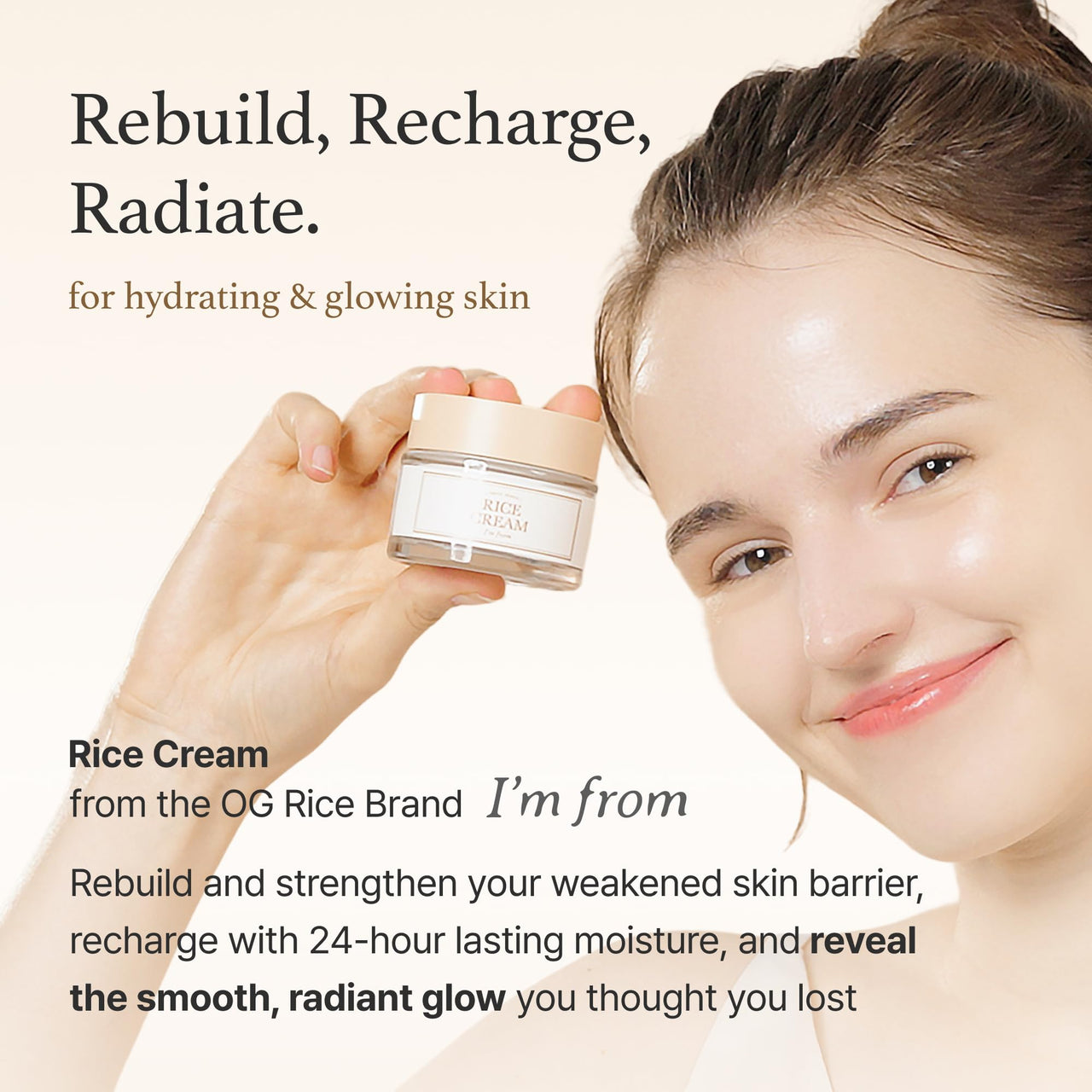 I'm from Rice Cream 1.76 Ounce, Rice Bran Essence with Ceramide, Glowing Look, Improves Moisture Skin Barrier, Deep Nourishment, Smooths and Evens Skin Tone, K-Beauty