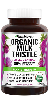 Thumbnail for FarmHaven USDA Organic Milk Thistle Capsules |30X Concentrated Seed Extract & 80% Silymarin Standardized - Supports Liver Function and Overall Health | Non-GMO | 120 Veggie Capsules