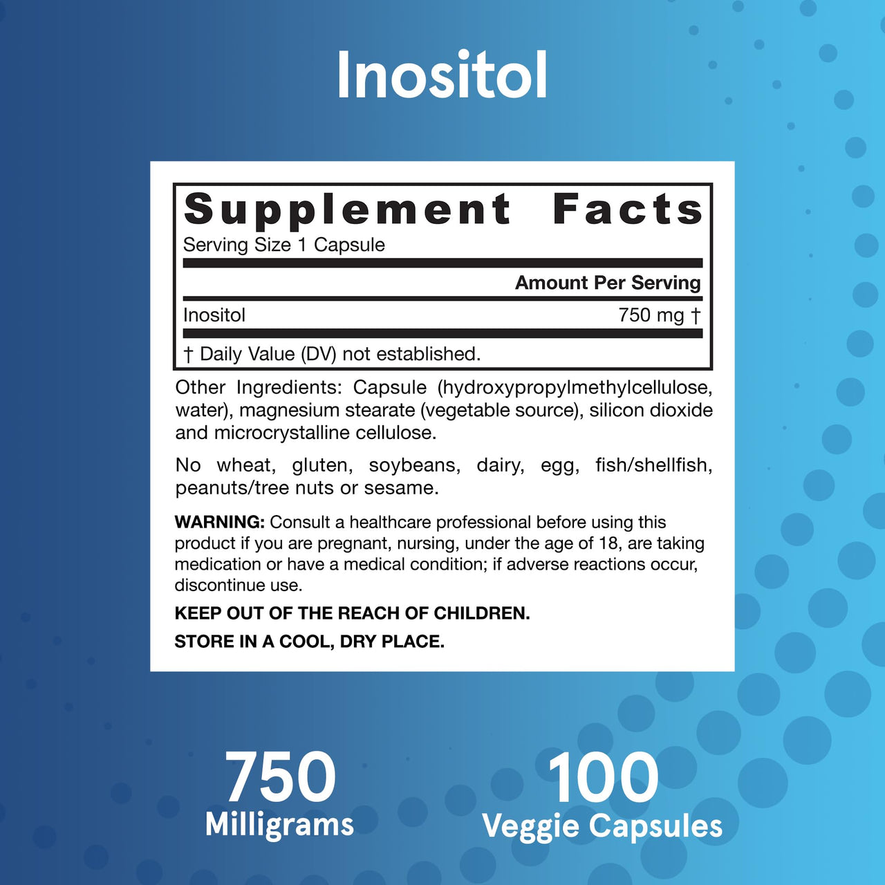 Jarrow Formulas® Inositol 750 mg, Dietary Supplement, Liver Support for Cellular Health and General Wellness, 100 Veggie Capsules, Up to a 100 Day Supply