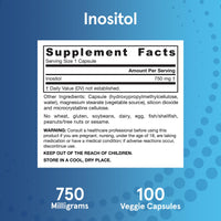 Thumbnail for Jarrow Formulas® Inositol 750 mg, Dietary Supplement, Liver Support for Cellular Health and General Wellness, 100 Veggie Capsules, Up to a 100 Day Supply