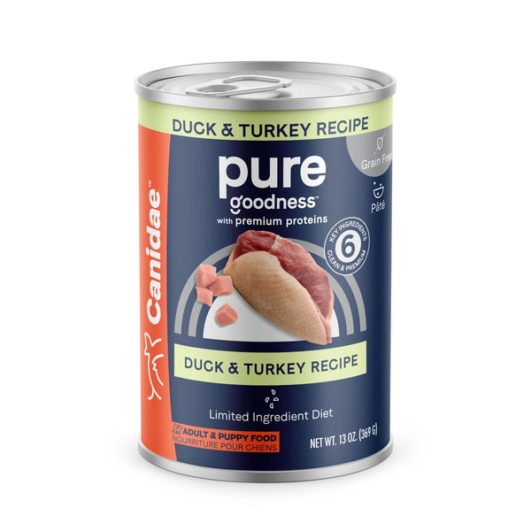 Canidae Pure Limited Ingredient Premium Adult Wet Dog Food, Duck & Turkey Recipe, 13 oz. (Case of 12), Grain Free