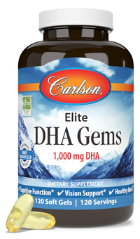 Thumbnail for Carlson - Elite DHA Gems, 1000 mg DHA, Wild Caught, Sustainably Sourced, Brain Function & Healthy Vision, 120 Softgels