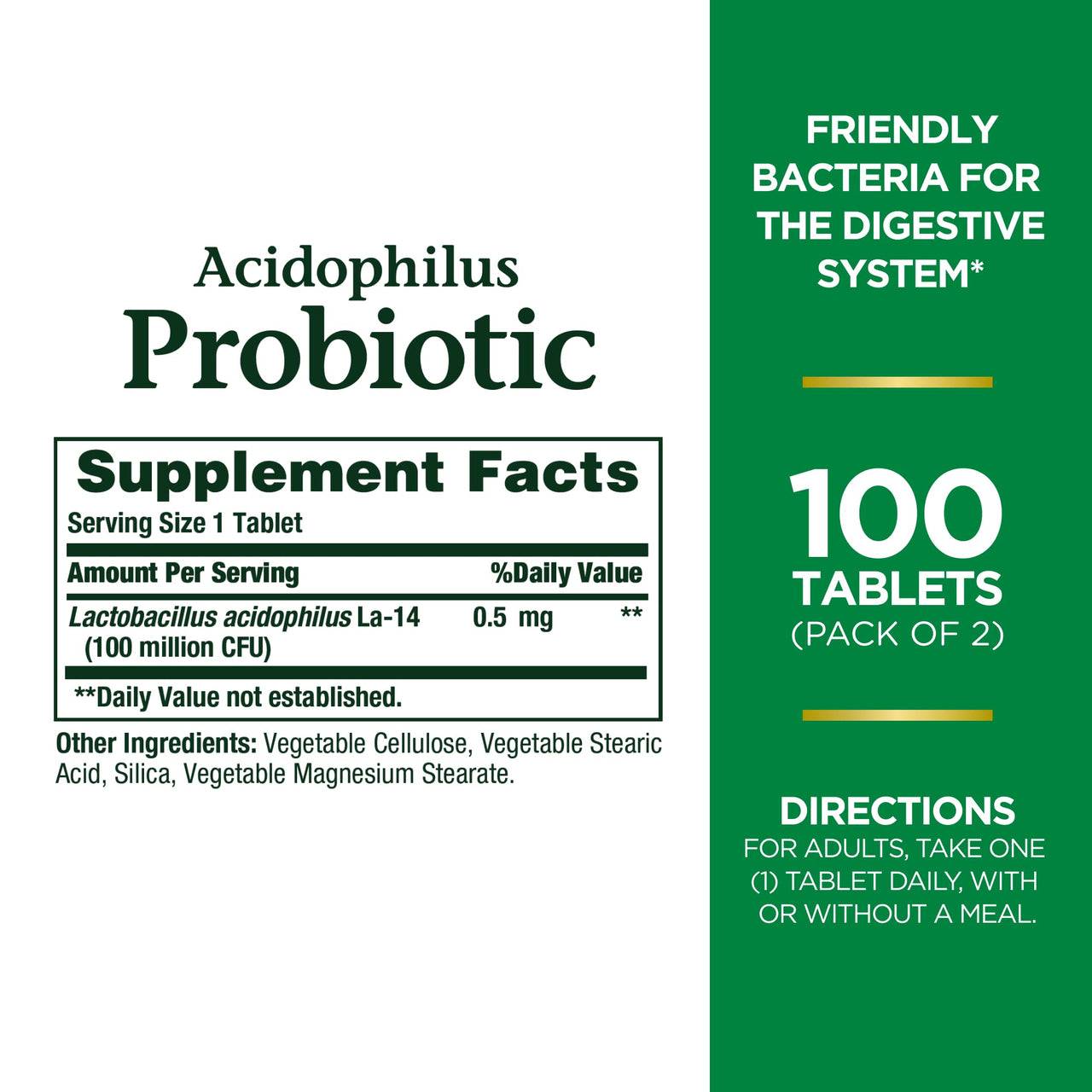 Nature's Bounty Acidophilus Probiotic, Daily Probiotic Supplement, Digestive Health, 200 Tablets, Twin Pack