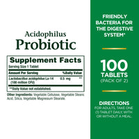 Thumbnail for Nature's Bounty Acidophilus Probiotic, Daily Probiotic Supplement, Digestive Health, 200 Tablets, Twin Pack