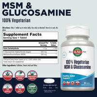 Thumbnail for KAL 100% Vegetarian MSM & Glucosamine - Healthy Joint Support - Vegan Glucosamine and MSM Supplement - Made Without Shellfish - Lab Verified - 60-Day Guarantee - 60 Servings, 60 Tablets