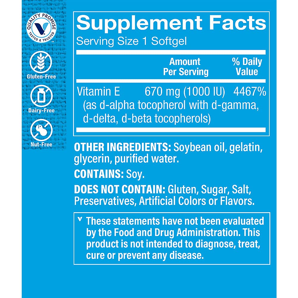 The Vitamin Shoppe Vitamin E 1,000IU - Antioxidant Support for Skin Health & Immune Function, Daily Vitamin (240 Softgels)