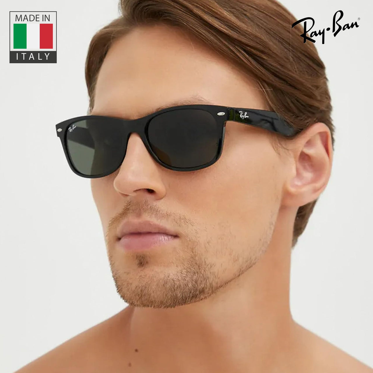 Ray-Ban RB2132 NEW WAYFARER Classic Square Shape Sunglasses With Eyewear Kit Bundle - High Bridge Fit - Ideal Formal and Casual Wear Square Sunglasses