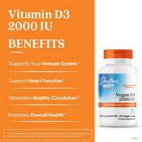 Thumbnail for Doctors Best Vegan Vitamin D3 2500 IU Veg Caps - Vegan Vitamin D Supplement for Men & Women, Helps Support Calcium Absorption, Heart Health & Immune Support, 62.5 mcg per Serving - 60 Veggie Capsules