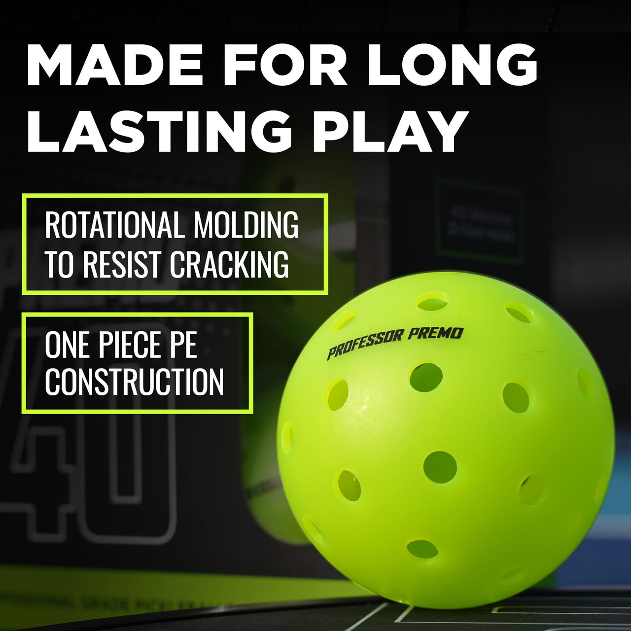Professor Pickleball PREMO40 Outdoor Pickleball Balls - Tournament Grade USAPA Approved Pickleball Balls - 4 Pack of pickleballs, 12 Pack, 36 Pack, 100 Pack