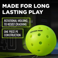 Thumbnail for Professor Pickleball PREMO40 Outdoor Pickleball Balls - Tournament Grade USAPA Approved Pickleball Balls - 4 Pack of pickleballs, 12 Pack, 36 Pack, 100 Pack