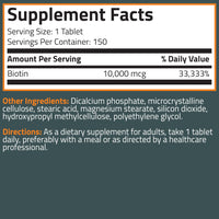 Thumbnail for Bronson Biotin 10,000mcg, Supports Healthy Hair, Skin and Nails, Vegetarian, Non-GMO, 150 Tablets