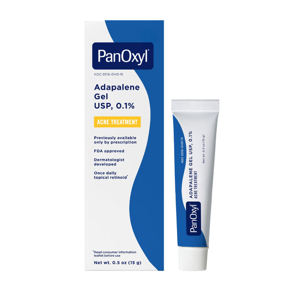 PanOxyl Adapalene 0.1% Leave-On Gel, Retinoid Gel Acne Treatment, 30-Day Supply, Acne Prone Skin, Oil Free, Fragrance Free, Paraben Free, 0.5 oz