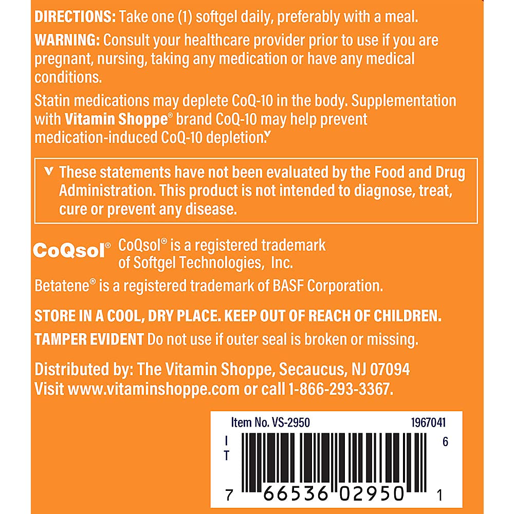 The Vitamin Shoppe CoQ-10 Plus Vitamin E 100MG, Supports Cardiovascular, Energy Production & Cellular Health (240 Softgels)