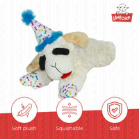Thumbnail for Multipet Lamb Chop Dog Plush Toy w/Birthday Hat - Squeaky Toy for All Dogs - Extra Soft Plush - Stuffed Animal for Cuddling & Playing (10.5