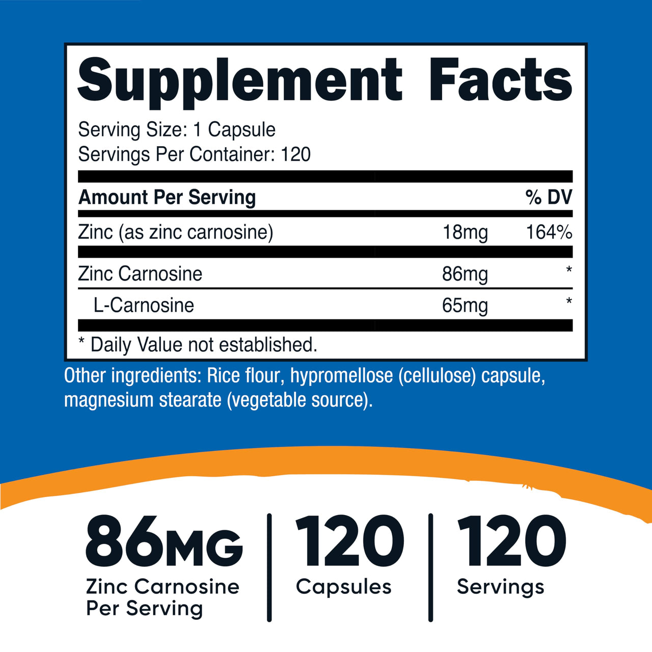 Nutricost Zinc Carnosine 86mg, 120 Capsules - Non-GMO, Gluten Free, Zinc L-Carnosine Supplement