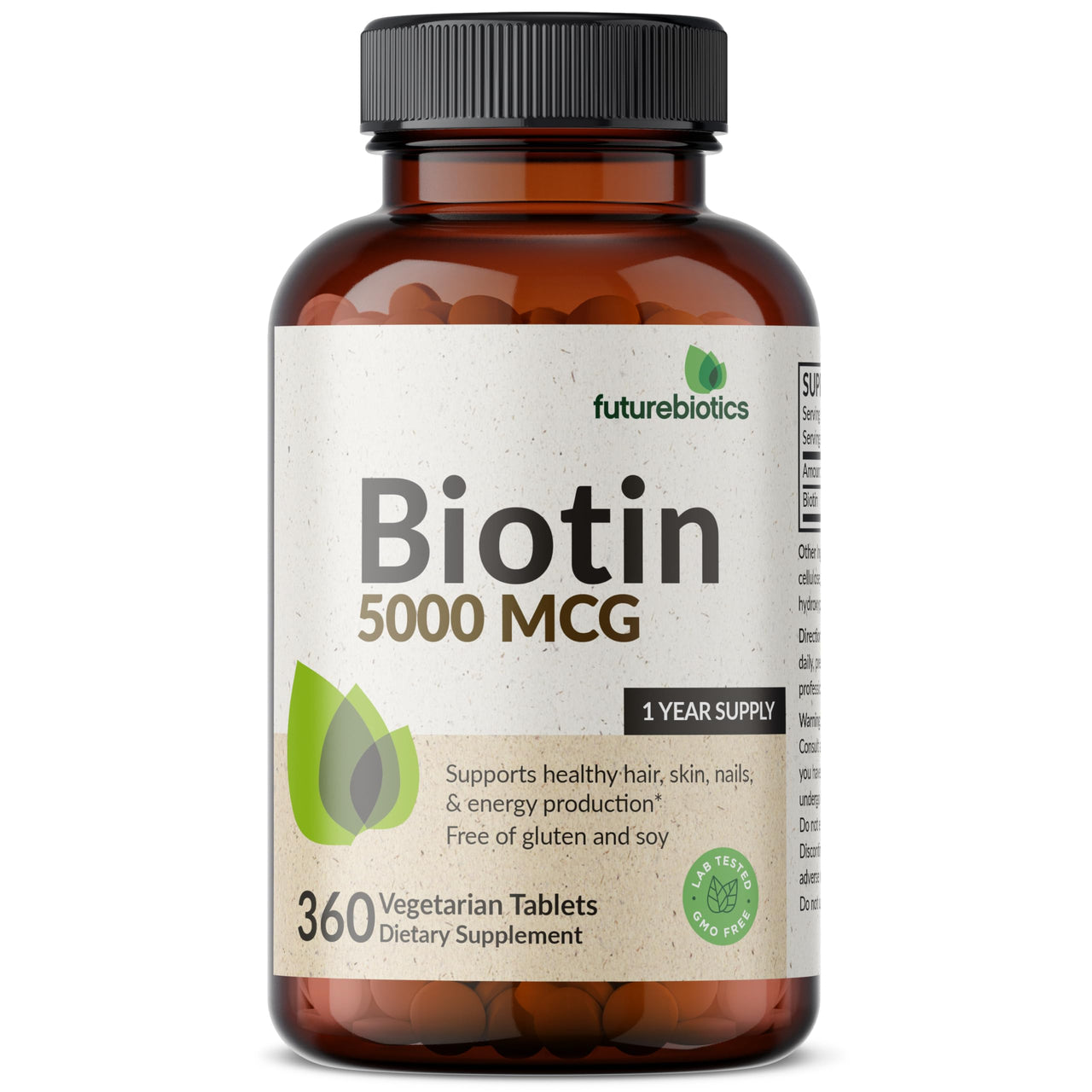 Futurebiotics Biotin 5000 MCG Supports Healthy Hair, Skin, Nails & Energy Production Non-GMO, 360 Vegetarian Tablets (1 Year Supply)